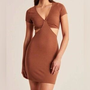 Abercrombie & Fitch Tan Burnt Orange Cut-Out Ribbed Mini Bodycon Dress NWT